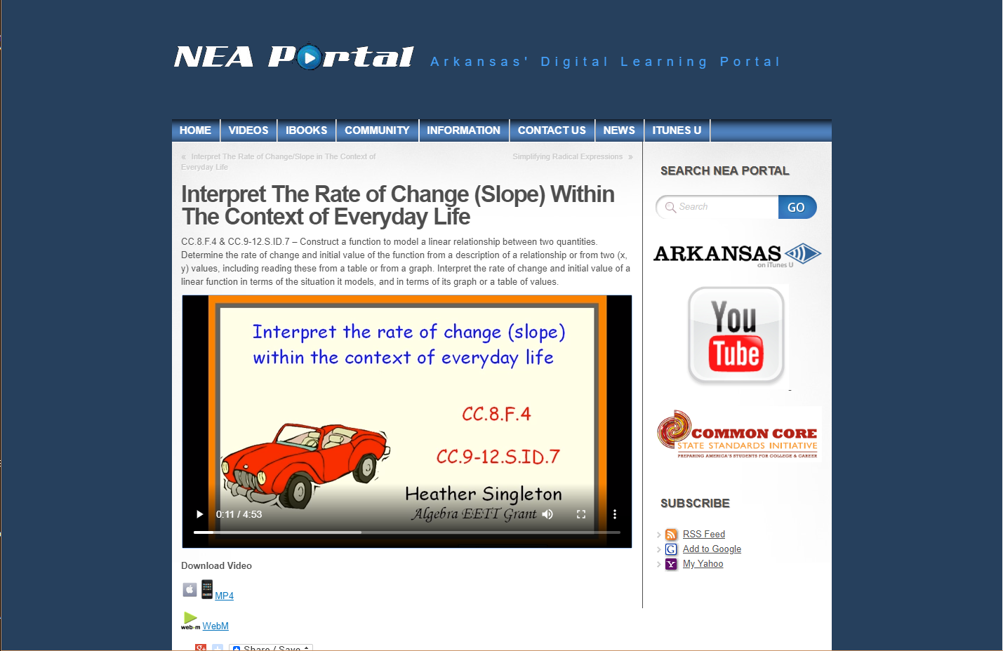 Interpret the Rate of Change (Slope) within the Context of Everyday Life Instructional Video