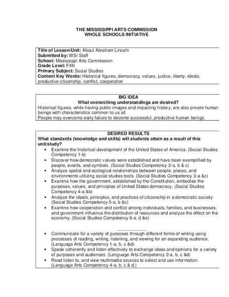 About Abraham Lincoln Lesson Plan