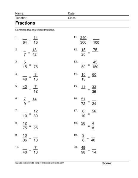 Fractions Worksheet