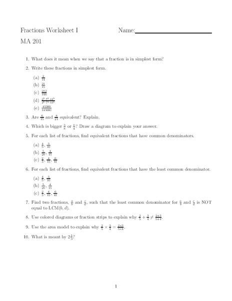 Fractions Worksheet