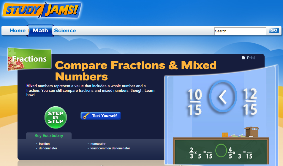Study Jams! Compare Fractions &amp; Mixed Numbers Interactive