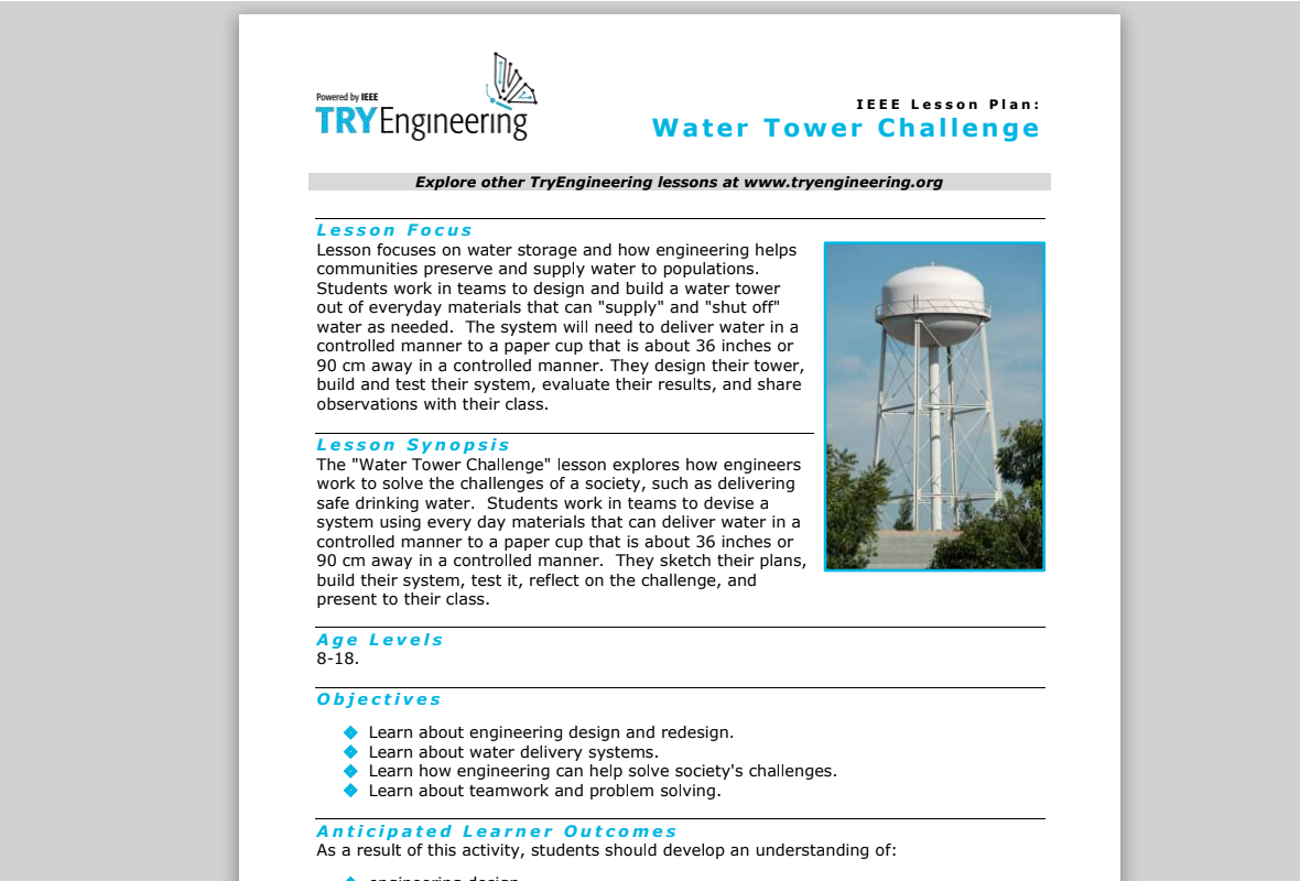 Water Tower Challenge Lesson Plan