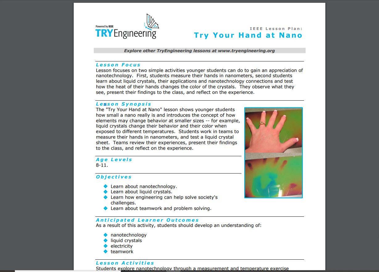 Try Your Hand at Nano Lesson Plan