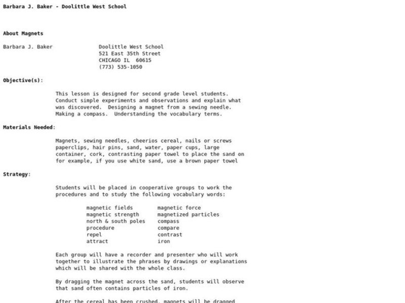 About Magnets Lesson Plan