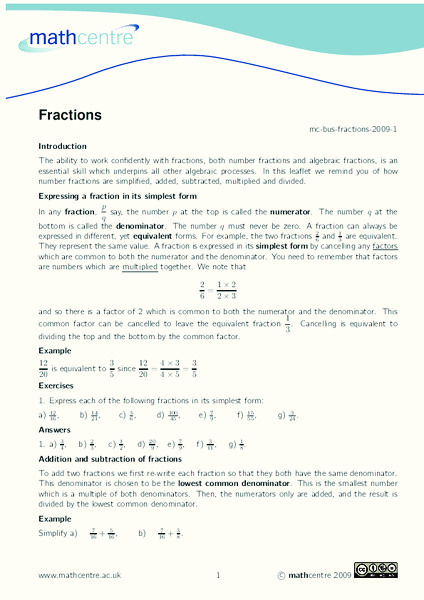 Fractions Handout