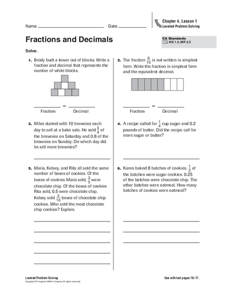 Fractions and Decimals Worksheet