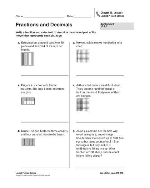 Fractions and Decimals Worksheet
