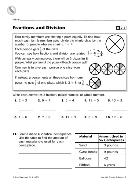 Fractions and Division Worksheet