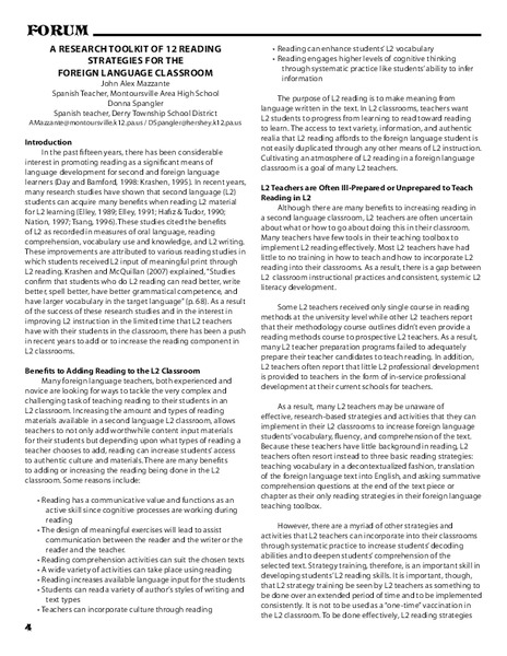 A Research Toolkit of 12 Reading Strategies for the Foreign Language Classroom Lesson Plan