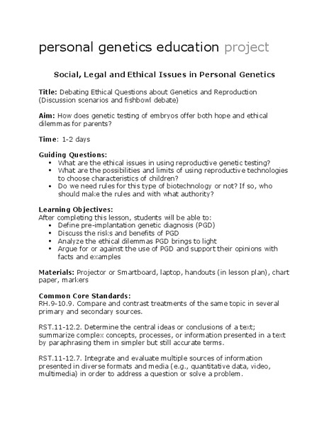Genetics and Reproduction Lesson Plan