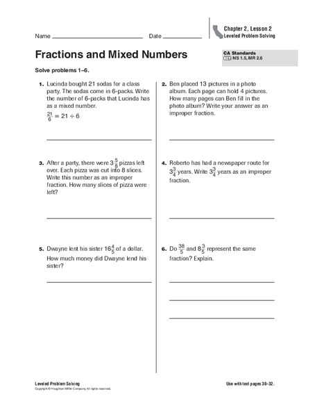 Fractions and Mixed Numbers Worksheet
