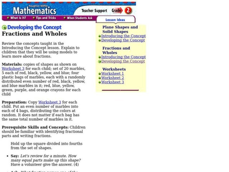 Fractions and Wholes Lesson Plan