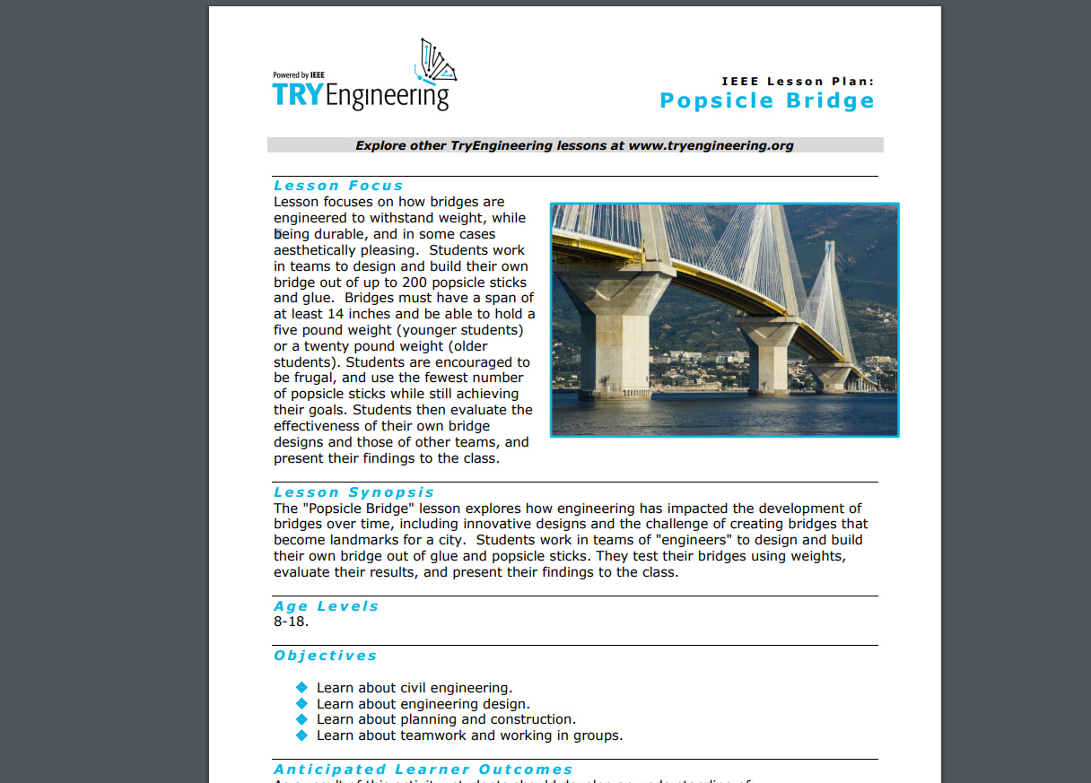Popsicle Bridge Lesson Plan