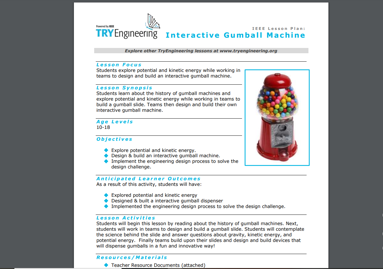 Interactive Gumball Machine Lesson Plan