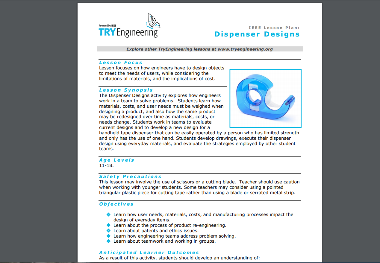 Dispenser Designs Lesson Plan