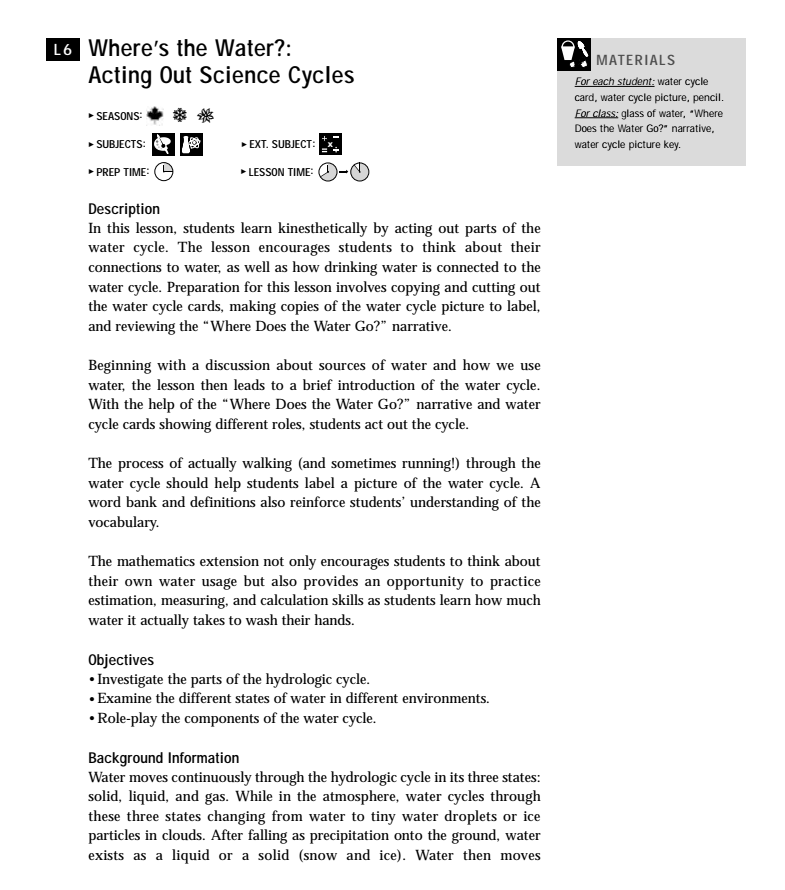 Where’s the Water?: Acting Out Science Cycles Lesson Plan