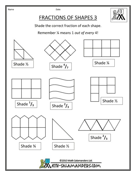 Fractions of Shapes 3 Worksheet
