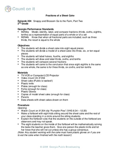Fractions of a Sheet Cake Lesson Plan
