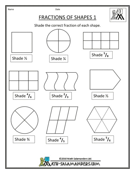 Fractions of Shapes 1 Worksheet