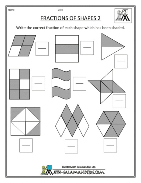Fractions of Shapes 2 Worksheet