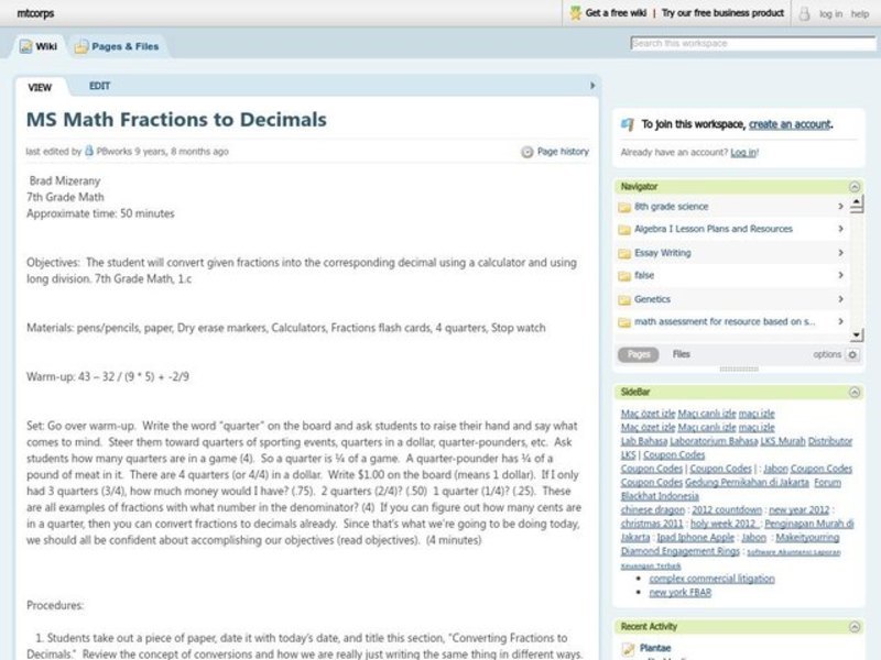 Fractions to Decimals Lesson Plan