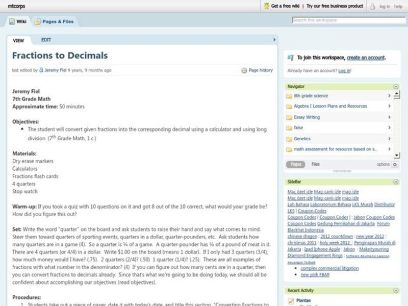 Fractions To Decimals Lesson Plan