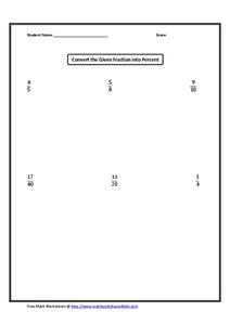 Fractions to Percents Worksheet