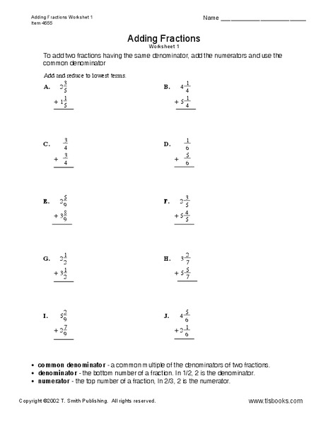 Fractions Worksheet Worksheet