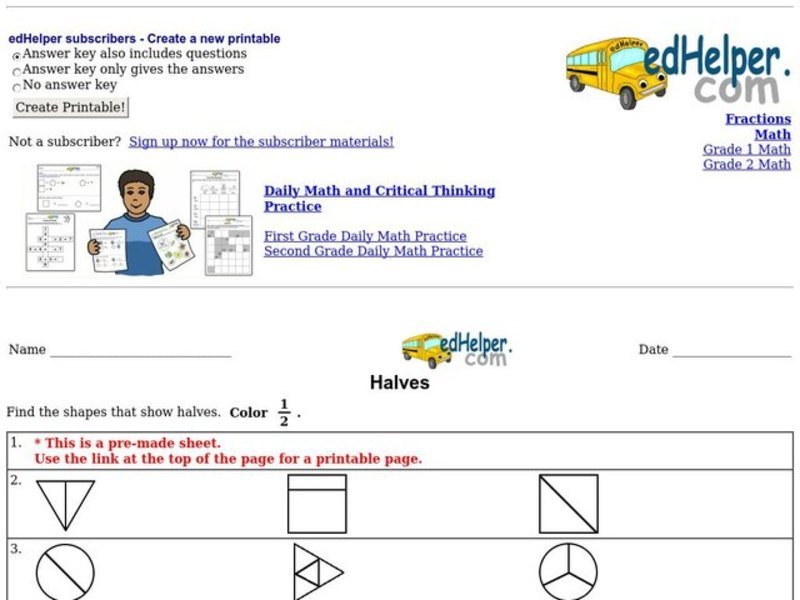 Fractions: 1/2 Interactive