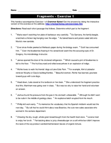 Fragments Worksheet