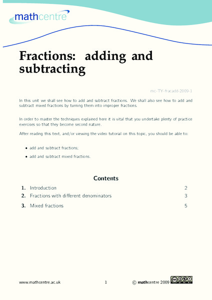 Fractions: Adding and Subtracting Worksheet