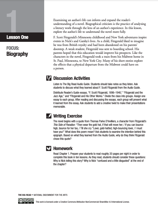 Teacher's Guide: The Great Gatsby by F. Scott Fitzgerald Unit Plan