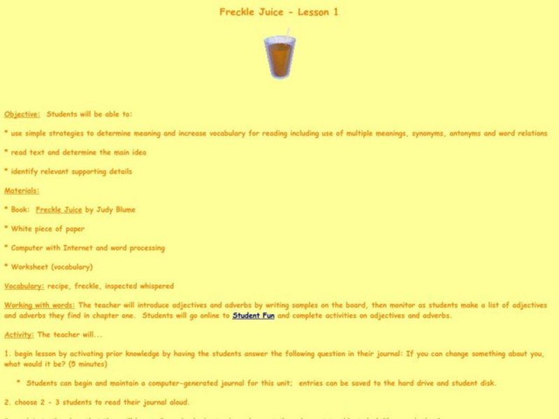 Freckle Juice Lesson Plan