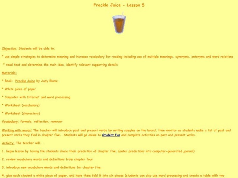 Freckle Juice Lesson Plan