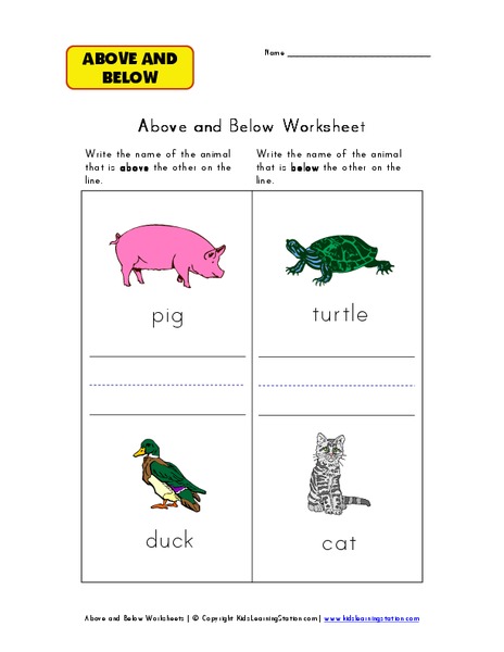 Above and Below Worksheet