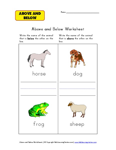 Above and Below Worksheet