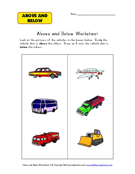 Above and Below Worksheet