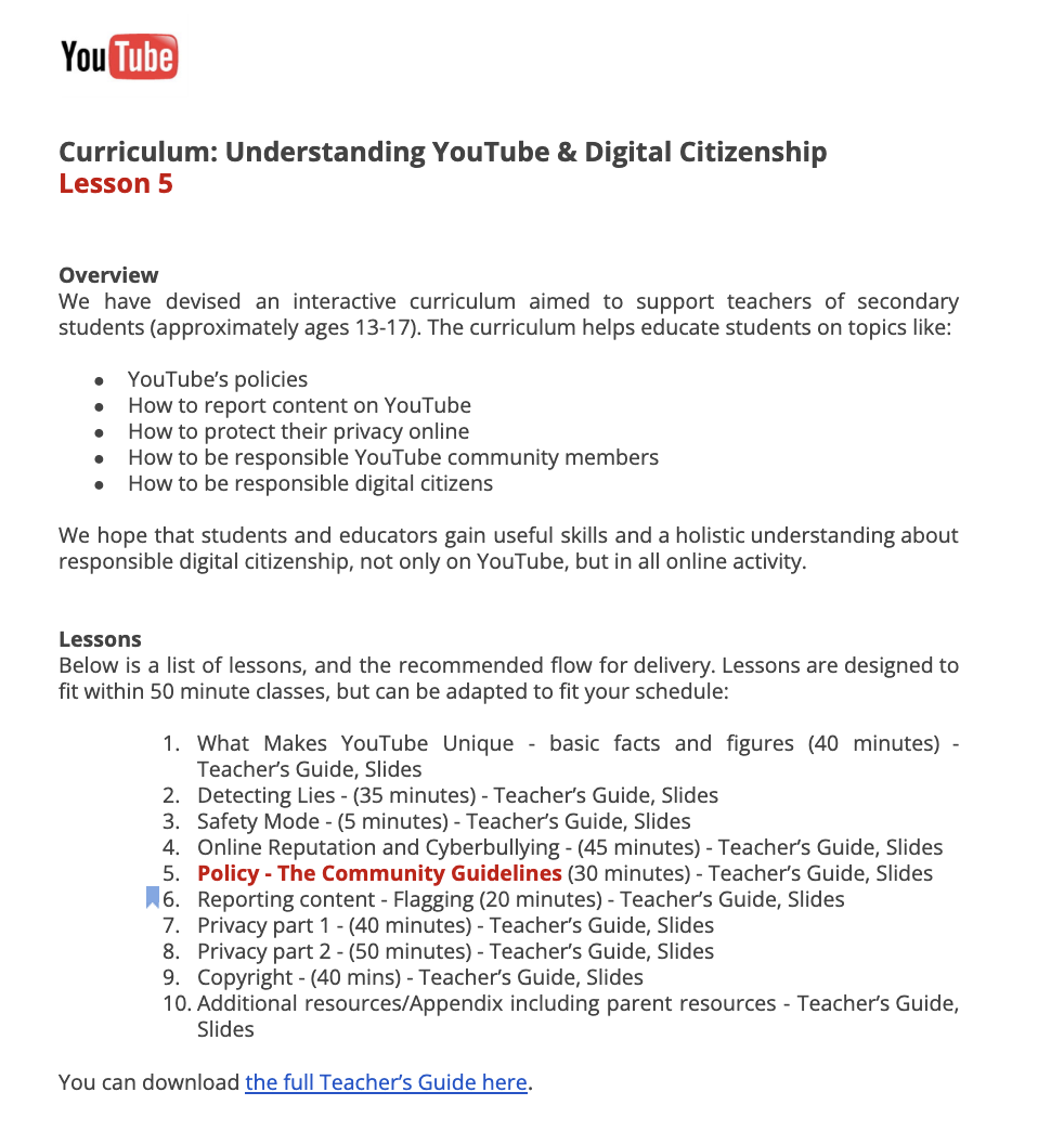 Policy - The Community Guidelines Lesson Plan