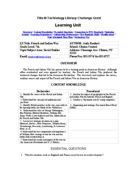 French and Indian War Lesson Plan