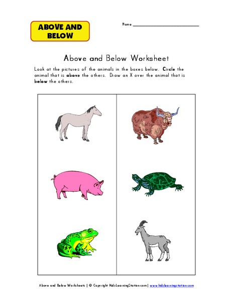 Above and Below Worksheet Worksheet