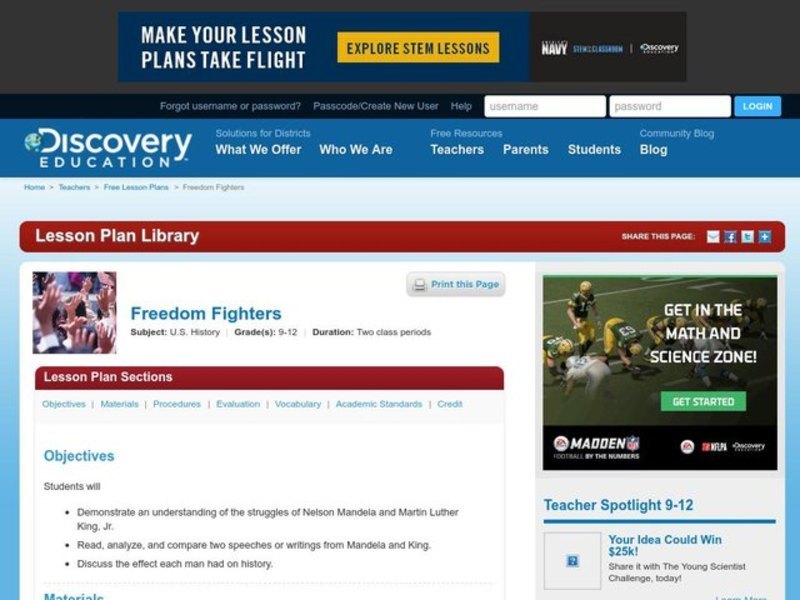 Freedom Fighters Lesson Plan