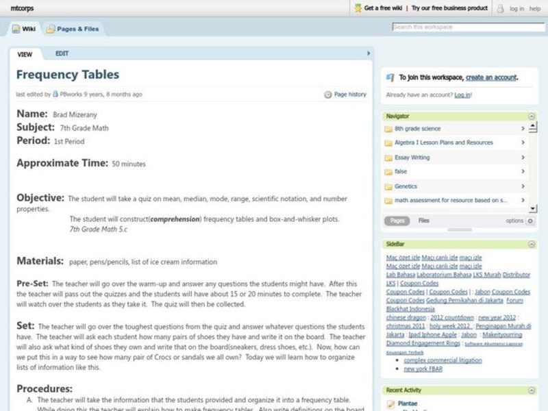 Frequency Tables Lesson Plan
