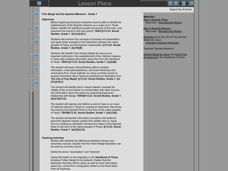 Friar Margil and the Spanish Missions Lesson Plan