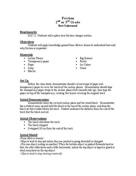 Friction Lesson Plan