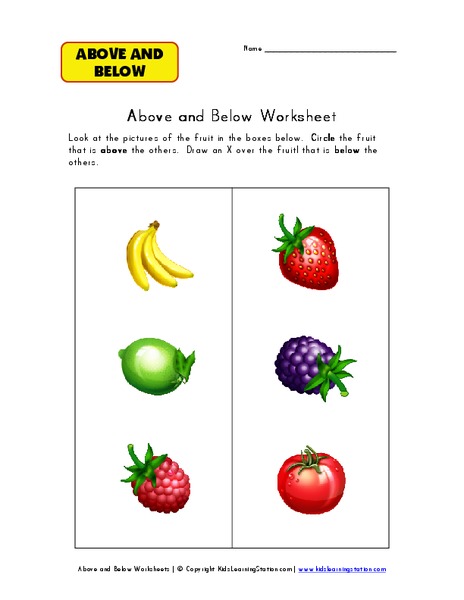 Above and Below Worksheet Worksheet