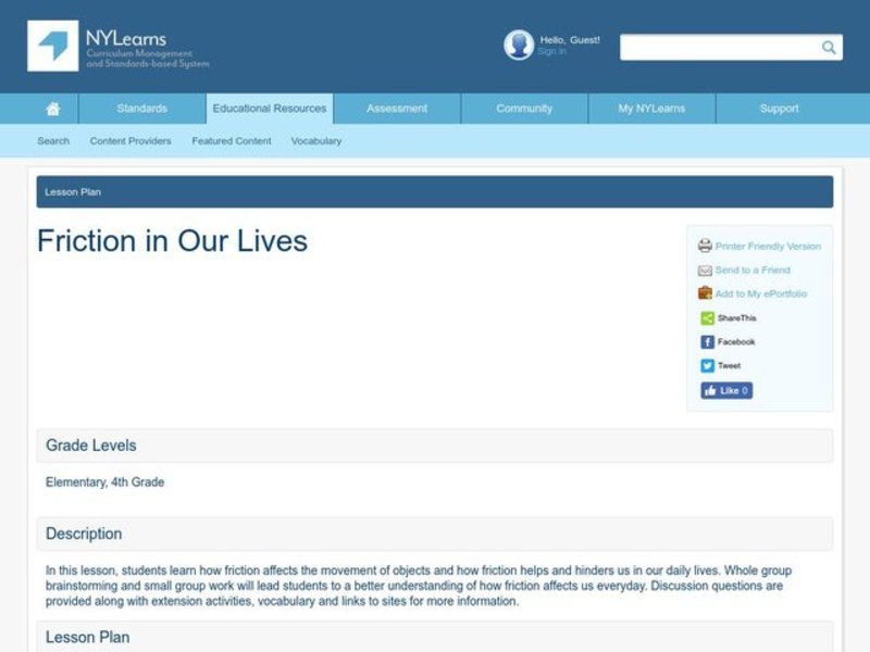 Friction In Our Lives Lesson Plan