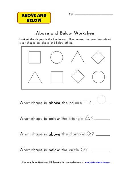 Above and Below Worksheet Worksheet