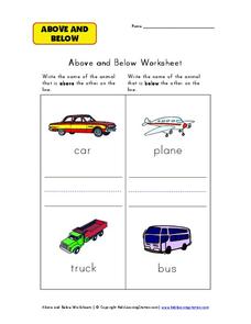 Above and Below Worksheet Worksheet