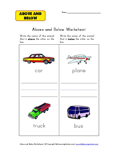 Above and Below Worksheet Worksheet
