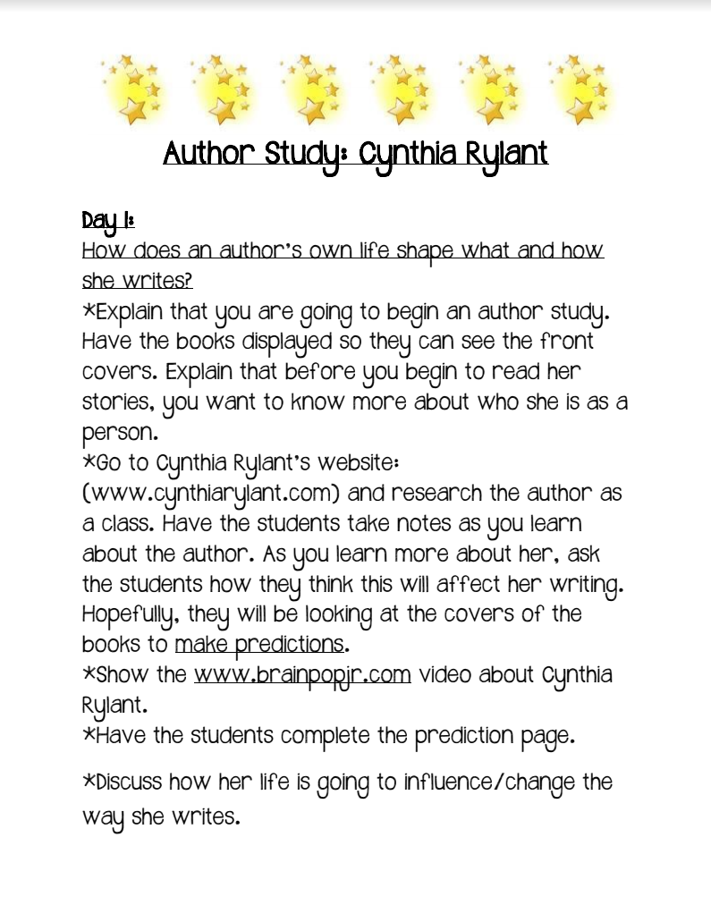 Author Study: Cynthia Rylant Unit Plan